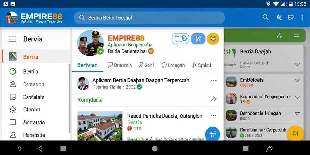 Screenshot antarmuka aplikasi EMPIRE88 yang menampilkan berita daerah terkini.