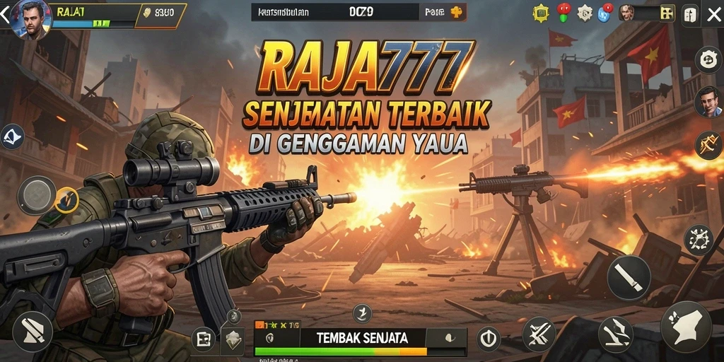 Tampilan antarmuka RAJA777 dengan berbagai pilihan senjata dan misi seru.